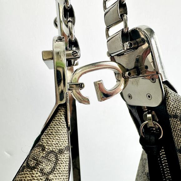 Gucci GG Supreme Monogram Textured Calfskin Web Large Shoulder Bag Beige Ebony - Picture 5 of 16